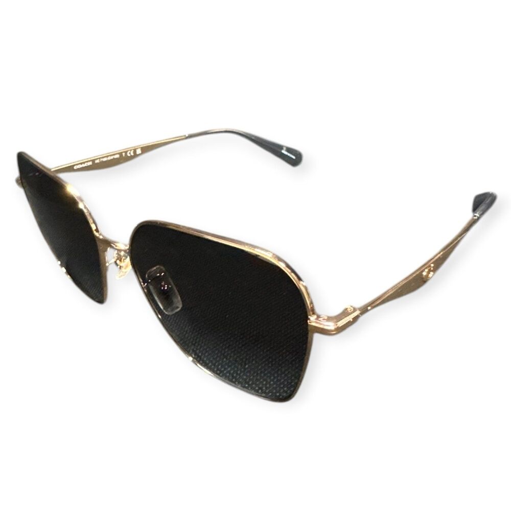 Coach Gold Sunglasses HC 7168 Shiny Rose Gold Metal Gray with Case Glam 145mm